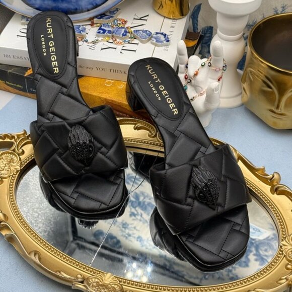 🆕 KURT GEIGER LONDON 🧿 NWOB Black Kensington Quilted Block Heel Sandal, Sz37 7 - Picture 6 of 15